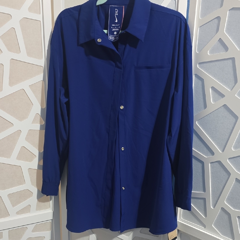 Nike Women's 24.7 Perfect Stretch Dri-FIT Oversized Long Sleeve Shirt Blue
